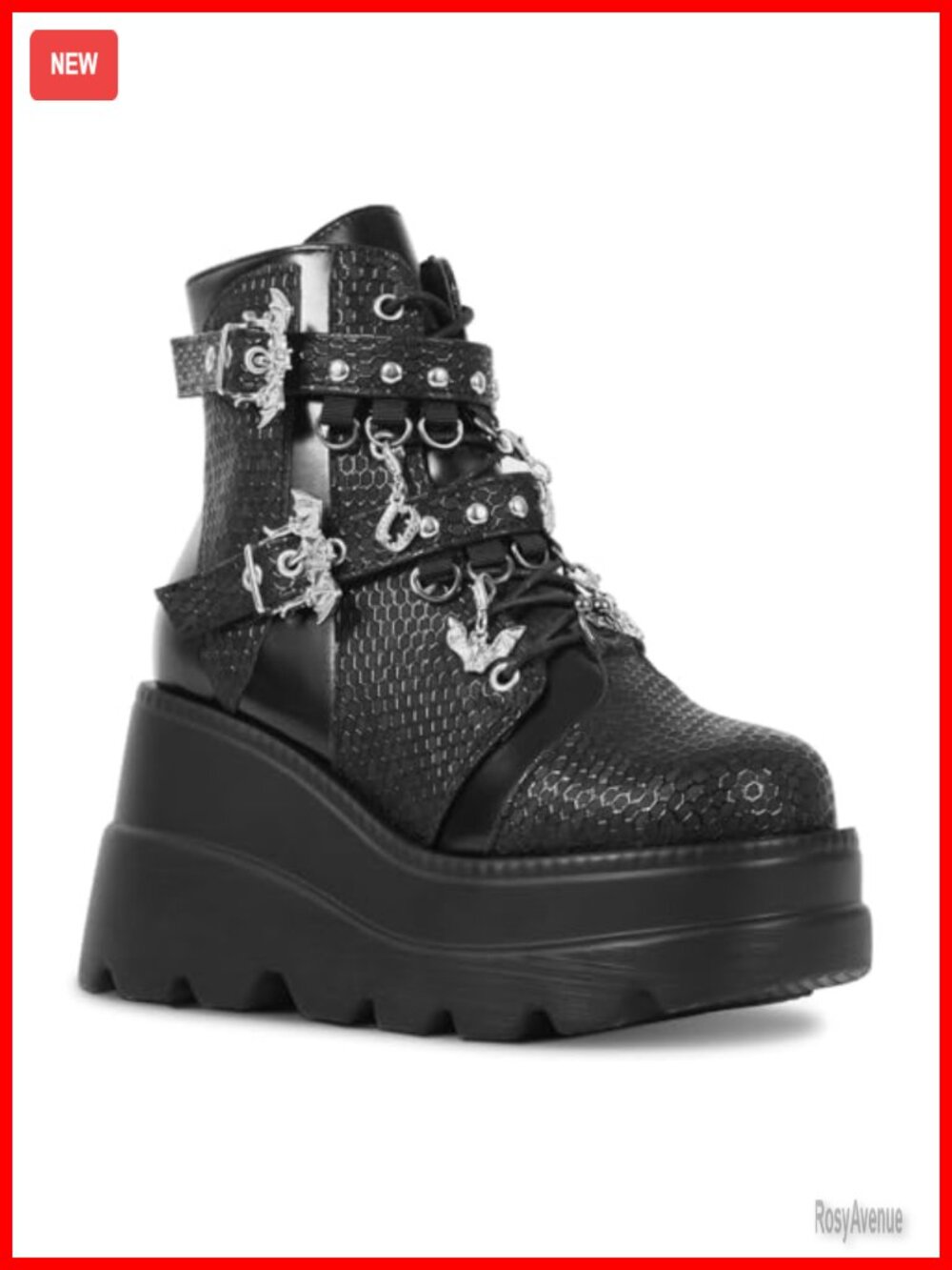Goth Chunky Ankle Boots with Bat Buckle DIY Platform Wedge Heel Lace Up Combat